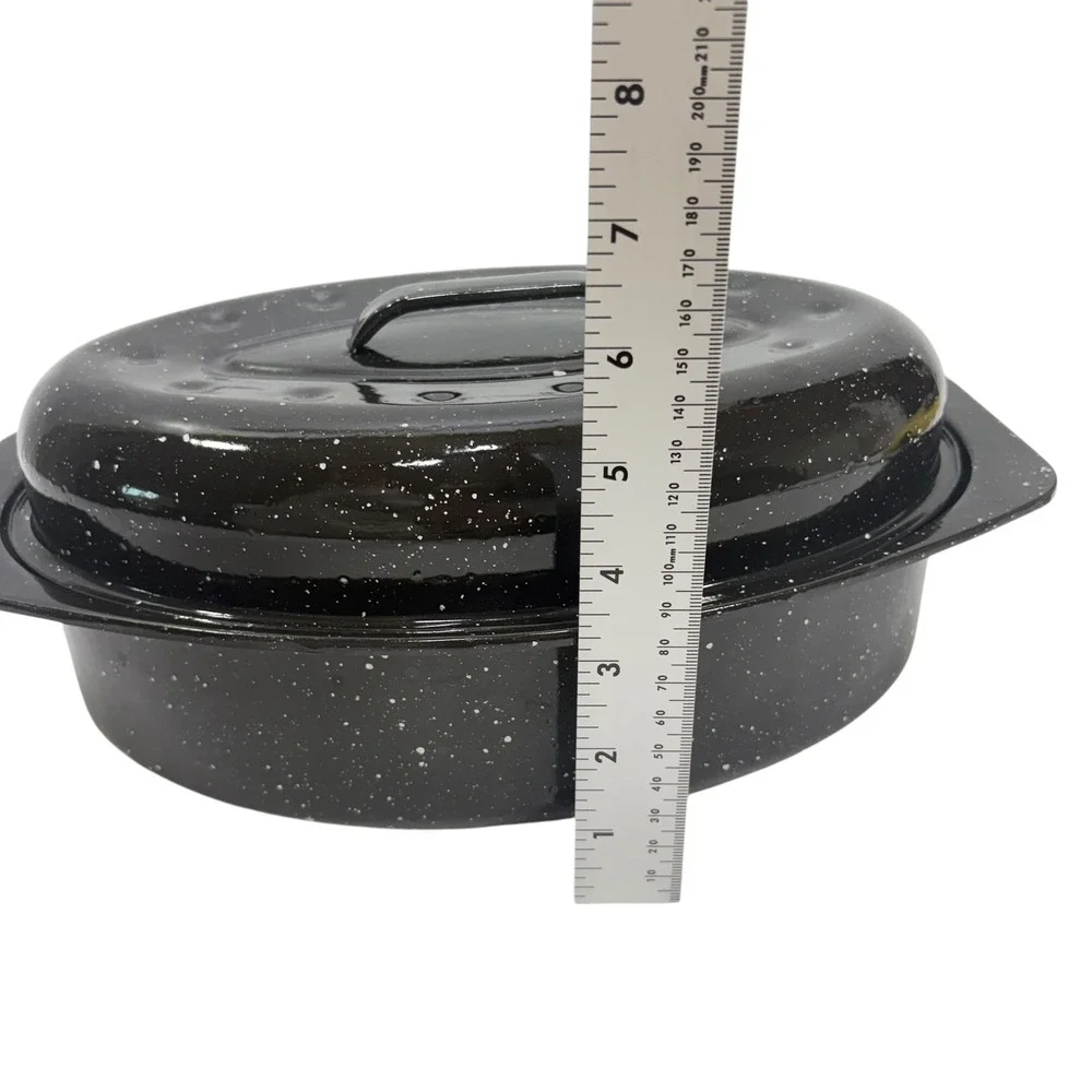 Granite Ware Black Speckled Enamel Oval Roasting Pan with Self-Basting Lid 13in